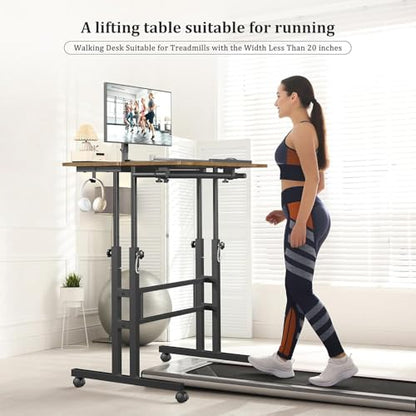 Simple Deluxe Split Top Rotating Standing Desk on Wheels – 23.6" Manual Adjustable Height Mobile Laptop Computer Table – Sit Stand Rolling Workstation with Tilt Function – Brown - color: Brown