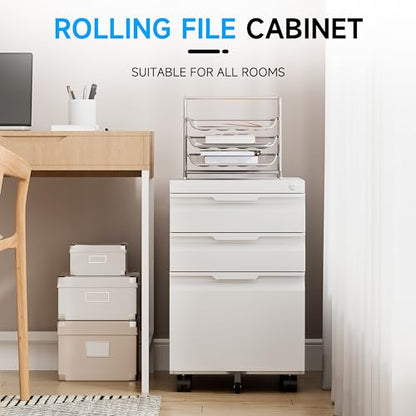 Bestoo Mobile File Cabinet, 3 Drawers Filing Cabinet with Wheels - color: White, size: 3Drawer-Mobile-24.2"H