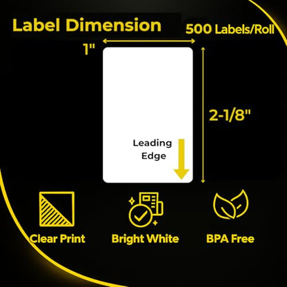 12 Rolls Thermal Address Labels Compatible for Dymo 30336 (1" x 2 1/8") | 6000 Pcs White Multipurpose Labels for Labelwriter 450, 450 Turbo, 4XL Printers (NOT for 550, 5XL) - size: 1” x 2 1/8” - 30336