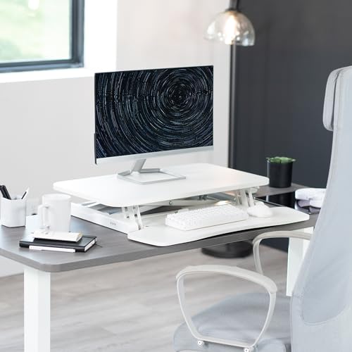 VIVO 28 inch Desk Converter, K Series, Height Adjustable Sit to Stand Riser, Dual Monitor and Laptop Workstation with Keyboard Tray, White, DESK-V028KW | Height Adjustable, Stand Up Desk Riser, Wide Keyboard Tray, Dual Monitor and Laptop Workstation, Whit