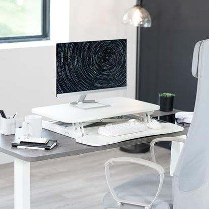 VIVO 28 inch Desk Converter, K Series, Height Adjustable Sit to Stand Riser, Dual Monitor and Laptop Workstation with Keyboard Tray, White, DESK-V028KW | Height Adjustable, Stand Up Desk Riser, Wide Keyboard Tray, Dual Monitor and Laptop Workstation, Whit