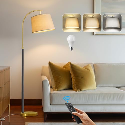 G-SAFAVA Real Wood Floor Lamps for Living Room Bedroom, 62.5" Mid Century Modern Lamp Gold Standing Tall Arc Lamps with Foot Switch, Floor Lamps for Nursery Office Decor Corner Reading Room Light - color: Black & Gold
