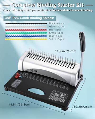 ATPEAM Comb Binding Machine Punch 12 Sheets for Letter Size, A4, A5