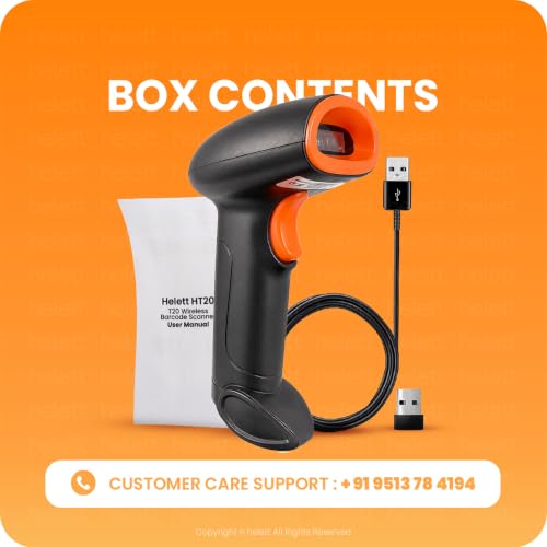 Helett® HT20 Wireless 2.4GHz 2D & 1D Barcode Scanner (QR Code & Barcode) Wired & Wireless(Rechargeable) Connectivity | Induction Scanning with Built-in Illumination Light |Strong ABS(Black) - style: Wireless