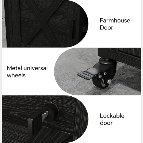 FUSUNBAO Farmhouse Printer Stand with Storage, Rolling Printer Cabinet with Shelves, Charge Station, Wheels, and File Cabinet for Home Office Storage (Black) - color: Black