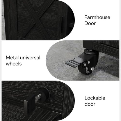 FUSUNBAO Farmhouse Printer Stand with Storage, Rolling Printer Cabinet with Shelves, Charge Station, Wheels, and File Cabinet for Home Office Storage (Black) - color: Black