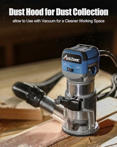 AVID POWER 6.5 Amp 1.25 HP Compact Router Tools for Woodworking, Fixed Base Wood Router with Trim Router Bits, 6 Variable Speeds, Edge Guide, Roller Guide, Dust Hood (Blue, 65mm) - color: Blue
