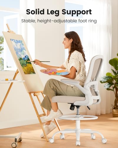 ErGear Drafting Chair,Tall Office Chair with Flip-Up Armrests, High Desk Chair Adjustable Height and Adjustable Footrest Ring, Ergonomic Standing Desk Chair with Lumbar Support, Khaki,3 Pack - color: Khaki