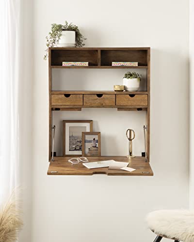 Kate and Laurel Georgie Rustic Wood Floating Desk; 26 x 6 x 30; Natural Wood; Bohemian Computer Desk for Home Office with Folding Design - color: Natural