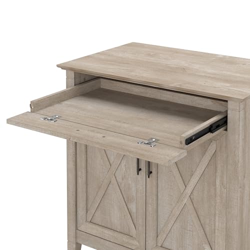 Bush Furniture Key West Secretary Desk with Keyboard Tray and Storage Cabinet in Washed Gray