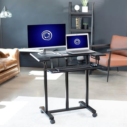 VIVO Mobile Height Adjustable Table, Stand Up Desk Cart with Sliding Keyboard Tray, Computer Workstation, Rolling Presentation Cart, Black, CART-V06A