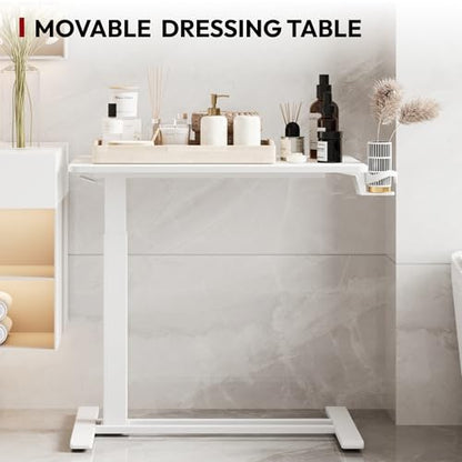 SANODESK 32'' Mobile Standing Desk with Hidden Wheels,Pneumatic Laptop Desk | Sofa Computer Cart Movable Height Adjustable Table Small Sit Stand Desk for Home Office Hospital Use,31.5" W x 17.7",White - color: White, size: 32x18