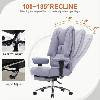 EXCEBET Big and Tall Office Chair 400lbs Wide Seat, Leather High Back Executive Office Chair with Foot Rest, Ergonomic Chairs Lumbar Support for Lower Back Pain Relief (Light Purple) - color: Bright Purple