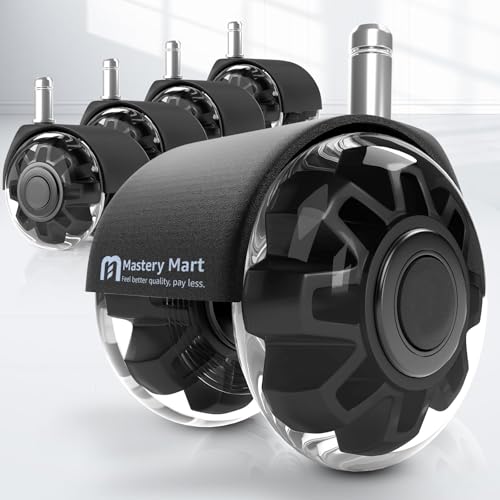 Mastery Mart Office Chair Wheels Replacement Set of 5, Smooth & Quiet Rubber Caster Wheels, Universal 11x22mm Stem, Safe for Hardwood, Tile and Laminate Floors, Heavy Duty 700 lb Capacity, Gray - style: 2 inch-Black