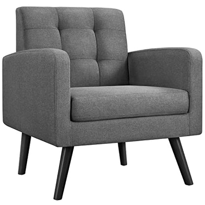 Yaheetech Mid Century Accent Chair Living Room Chair Dark Gray | Linen-Like Upholstered Sillones Para Sala, Modern Reading Nook Chair, Button Tufted Back, Rubberwood Legs, Bedroom Office - color: Dark Gray, size: set of 1