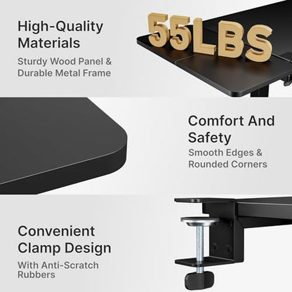 PEGZONE Desk Extender Tray, 24" x 12", with Storage Drawer, Medium, Black - color: Black, size: Medium