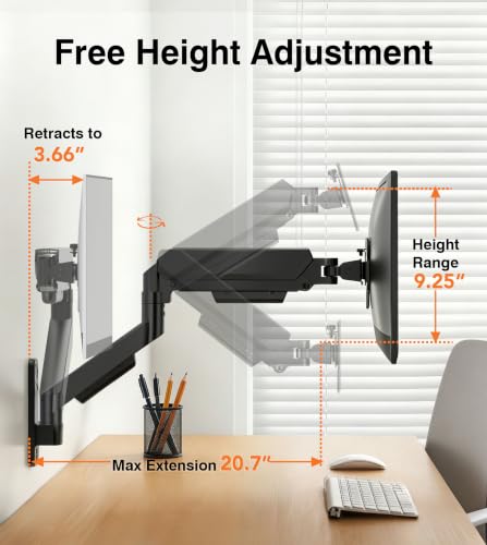 Single Monitor Wall Mount for 17 to 32 inch Flat/Curved Computer Screens,Full Motion Adjustable Monitor Wall Arm Holds Up to 22lbs,VESA Wall Mount 75x75/100x100, Black - size: 17”-32” monitor arm