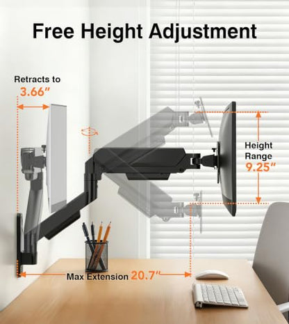 Single Monitor Wall Mount for 17 to 32 inch Flat/Curved Computer Screens,Full Motion Adjustable Monitor Wall Arm Holds Up to 22lbs,VESA Wall Mount 75x75/100x100, Black - size: 17”-32” monitor arm