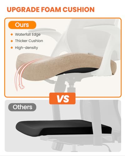 NEO CHAIR Office Chair with Adjustable Ergonomic Lumbar Headrest, Beige - color: Beige, size: With Headrest