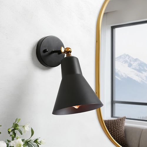 LALUZ Black Wall Sconce with Swing Arm, Adjustable Modern Farmhouse Wall Light with Gold Accent for Bedroom, Kitchen, Bathroom, Bedside Reading - size: 12" W Gold Accent