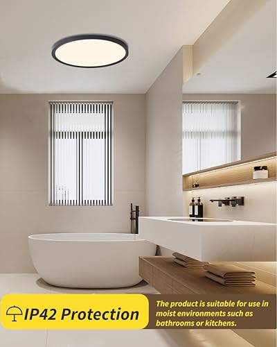 4pack 12 Inch Flush Mount Ceiling Light, 24w Led Ceiling Light, 3000k/4000k/6000k Selectable 2520lm Ceiling Lights, Super Slim Led Light Fixture for Bedroom Kitchen Living Dining Room Office (Black) - color: Black, size: Standard-12Inch-4Pack