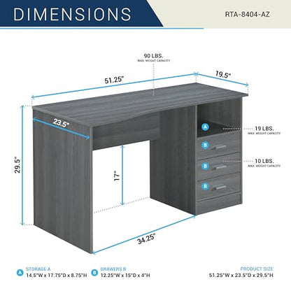 Techni Mobili 51 Inch Classic Computer Desk w/Drawers & Storage, Grey - color: Light Grey