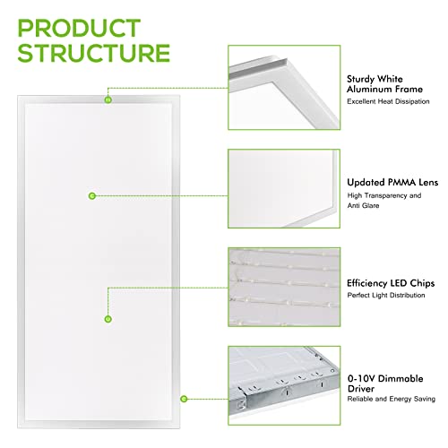 hykolity 2x4 LED Flat Panel Light,Back-Lit Dimmable,Drop Ceiling,6 Pack | 30/40/50W Selectable 0-10V Dimmable 5000K 6500LM Recessed Lights for Office Classroom Hospital Garage Replaces 3-Lamp F32T8 - size: 2x4FT