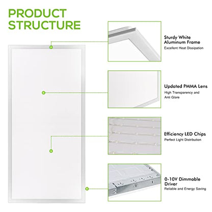 hykolity 2x4 LED Flat Panel Light,Back-Lit Dimmable,Drop Ceiling,6 Pack | 30/40/50W Selectable 0-10V Dimmable 5000K 6500LM Recessed Lights for Office Classroom Hospital Garage Replaces 3-Lamp F32T8 - size: 2x4FT