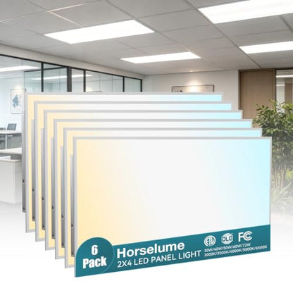 6 Pack 2x4 LED Flat Panel Light, 9630LM, Selectable 30W-72W and 3000K-6500K, Dimmable 0-10V, Drop Ceiling Fixture for Office, School, Store (6Pack) - size: 6Pack