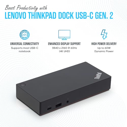 40AS0090US Lenovo Thinkpad Docking Station USB-C Gen 2-1 Year Warranty - Thinkpad Thunderbolt 3 Dock, HDMI, DisplayPort & USB C Cable - Universal Docking Station (Renewed) | Universal Docking Station DisplayPort Dual Video Output