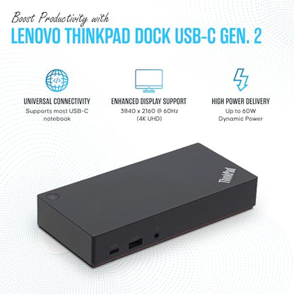 40AS0090US Lenovo Thinkpad Docking Station USB-C Gen 2-1 Year Warranty - Thinkpad Thunderbolt 3 Dock, HDMI, DisplayPort & USB C Cable - Universal Docking Station (Renewed) | Universal Docking Station DisplayPort Dual Video Output