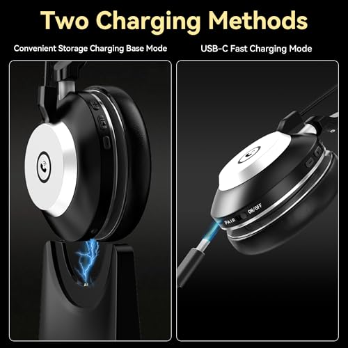Wantek Wireless Headset with Mic, Bluetooth Headset with Microphone, On-Ear Wireless Headphones with Mic Noise Canceling, Mute Button, Charging Dock for PC, Laptop, Work, Zoom, Teams & Call Center