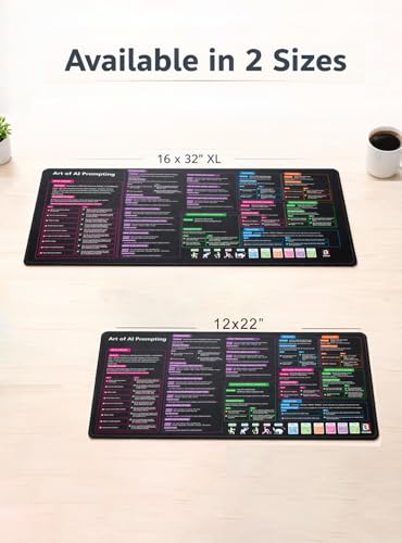 Chat GPT Cheat Sheet Desk Mat | How to Write an Effective Prompt Using Chatgpt, Copilot Cheat Sheet Large Desk Mat for Keyboard and Mouse | 12x22 in - size: 12" x 22"