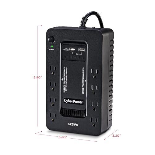 CyberPower ST625U Standby UPS Battery Backup and Surge Protector | 625VA/360W, 8 Outlets, 2 USB Charging Ports, Compact, UL Certified - size: 625VA, style: Compact