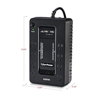 CyberPower ST625U Standby UPS Battery Backup and Surge Protector | 625VA/360W, 8 Outlets, 2 USB Charging Ports, Compact, UL Certified - size: 625VA, style: Compact
