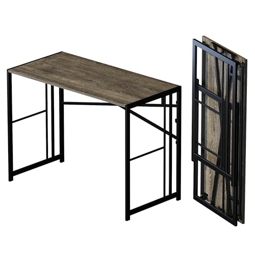 Lutown-Teen 40 inch Folding Desk No Assembly Required, Black Oak - color: Black Oak, size: 40 Inch