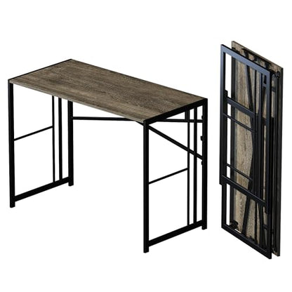 Lutown-Teen 40 inch Folding Desk No Assembly Required, Black Oak - color: Black Oak, size: 40 Inch