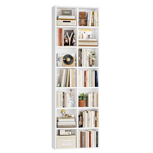 FOTOSOK Bookshelf Bookcase 7-Tier White Bookshelf Tall CD Media Tower Rack - color: White