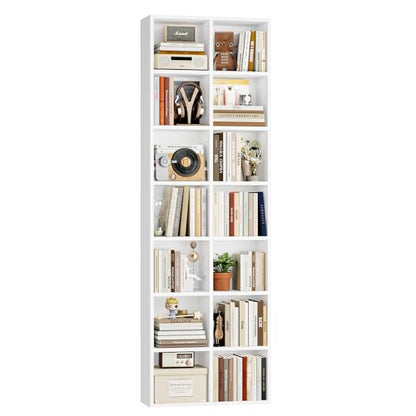 FOTOSOK Bookshelf Bookcase 7-Tier White Bookshelf Tall CD Media Tower Rack - color: White
