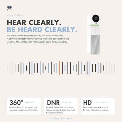 Boom UNO Full HD 1080p Conference Camera & Video Bar, 120° Wide Angle Lens, Full Duplex Speaker & Noise Reducing Mic, USB Plug & Play for Zoom, Teams & Google Meet (White) - color: White