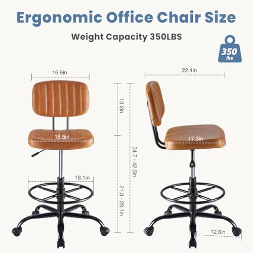 DUMOS Armless Drafting Chair, Standing Desk Chair, Rolling Stool - color: Brown