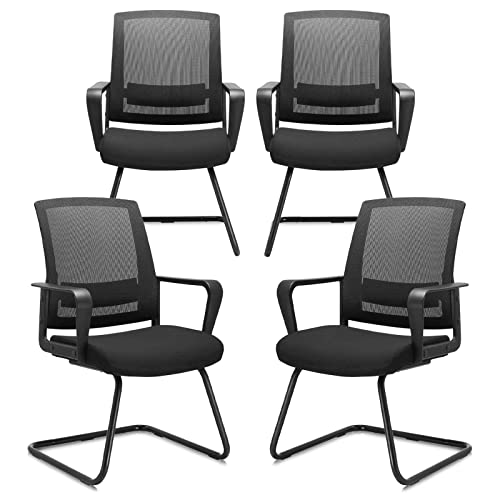 CLATINA Office Guest Chair with Lumbar Support and Mid Back Mesh Space Air Grid Series for Reception Conference Room 4 Pack - color: Black, size: 4PK