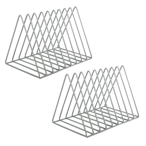 Vinyl Record Holder Storage, 9 Slot Metal Magazine Book Album Display Rack, Stylish Triangle Desktop File Sorter Organizer for Home Office, Grey Pack of 2 - color: 2 Pack Grey