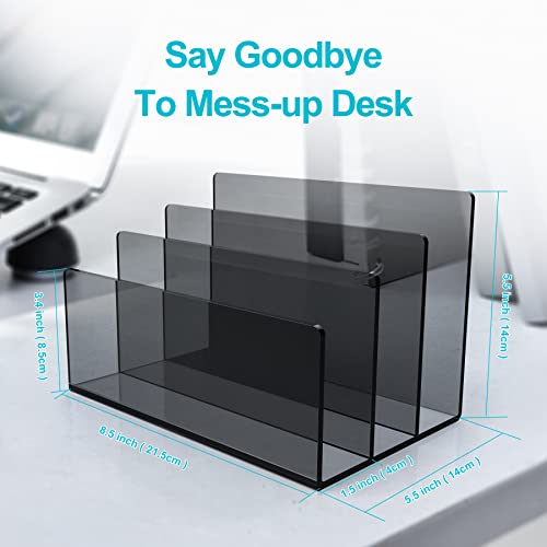 Boloyo Acrylic File Holder,1PC 3 Sections Clear Black File Organizer Mail Letter Sorter Desktop Folder Holder for Home Office School Envelope Bill Filling Paper Document - color: Clear Black, size: 3 Sections(1PC)