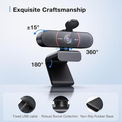EMEET C960 4K Webcam with Tripod, 3 Adjustable Height, 360° Swivel Head - style: 4K Tripod