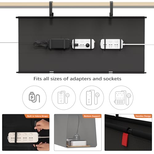 Under Desk Cable Management Tray, 36" Fabric Wire Cord Organizer, Black - color: Black, size: 36'' L