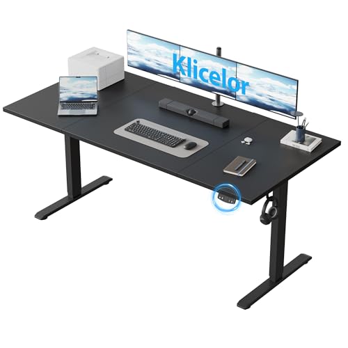 Klicelor 63 Inch Large Electric Standing Desk, Height Adjustable Office Desk, Sit Stand Up Computer Gaming Desk with Memory Preset, Three-Piece Desktop, Black - color: Black, size: 63 x 24 Inch