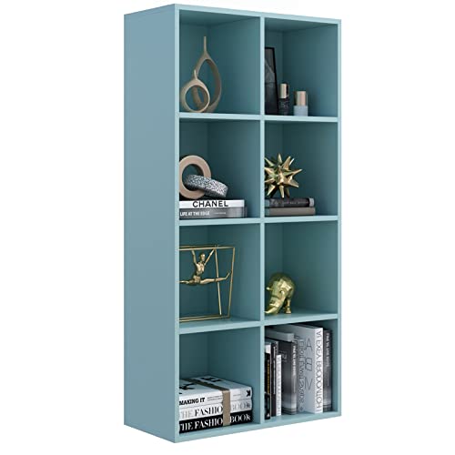 8-Cube Storage Shelf Bookcase, Light Blue | Wooden 4-Tier Open Bookshelf, Fits 11×11" Bins, Vertical or Horizontal Use, Full Back Panels, For Home Office - color: Light Blue, size: 8-Cube
