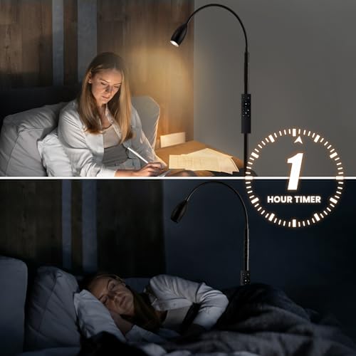 Reading Floor Lamp, Dimmable LED Floor Lamp with Remote, Standing Lamp with Flexible Gooseneck, Zoomable Spotlight, Reading Light, Task Crafting Tall Lamps for Living Room Office Bedroom