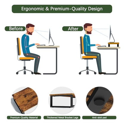 Wood Monitor Stand Riser, 2 Pack Desktop Laptop Riser for Dual Monitors & Printer, Engineered Wood Ergonomic Desktop Riser for Office PC Laptop, Rustic Brown